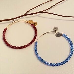 Alex And Ani Red With Gold Etching & Sky Rock Candy Beaded Bangle Bracelets